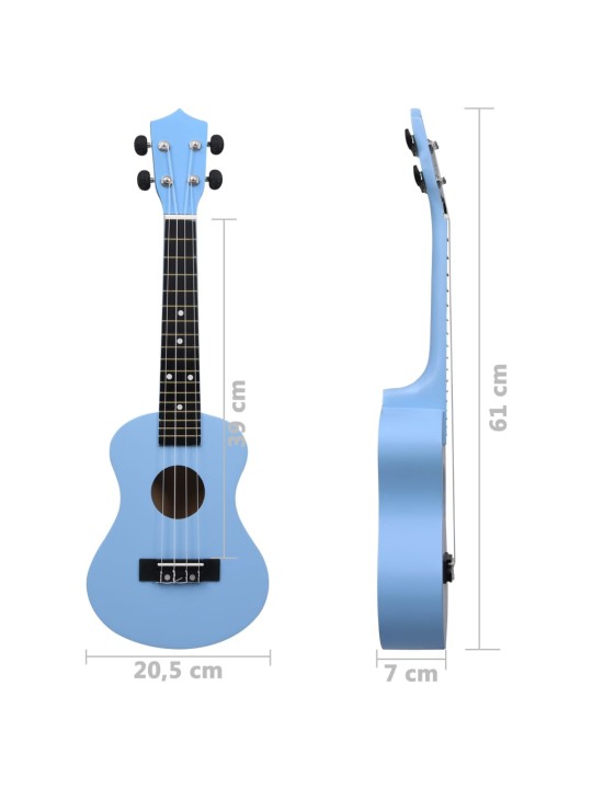 Sopran ukulele komplekt kotiga lastele sinine 23"