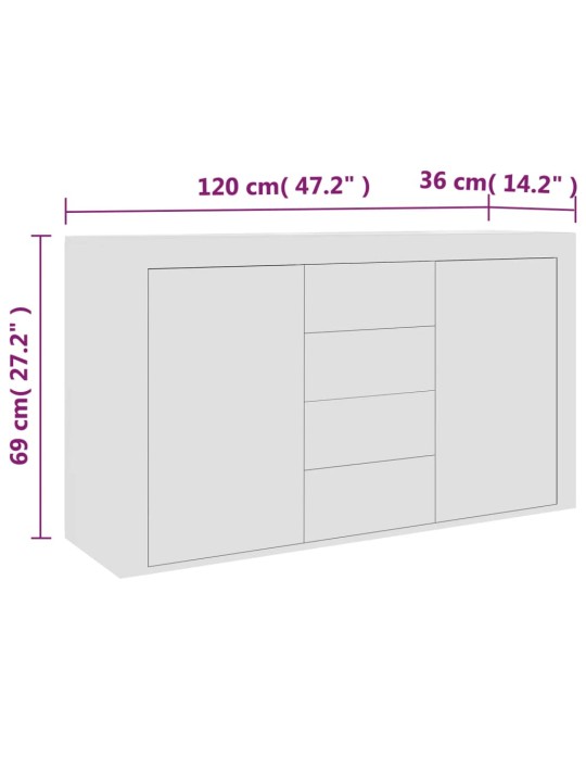 Puhvetkapp valge 120 x 36 x 69 cm, puitlaastplaat