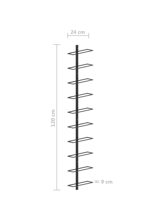 Seinale kinnitatav veiniriiul 10 pudelile, must metall