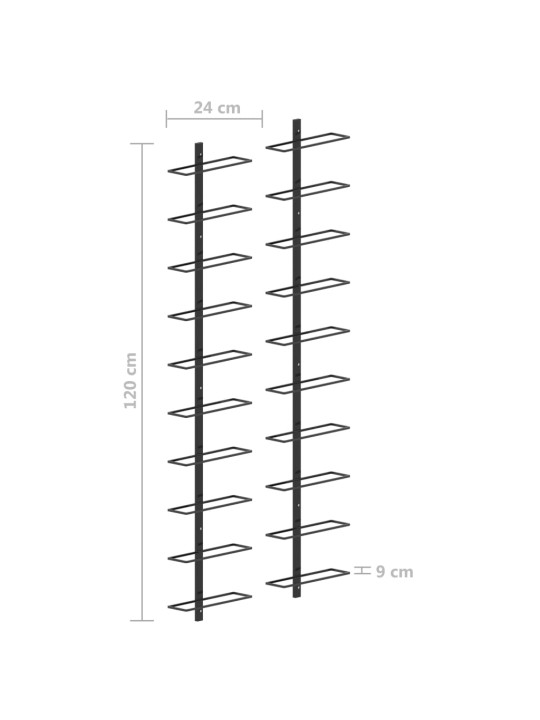 Seinale kinnitatavad veiniriiulid 20 pudelile, 2 tk, must metall