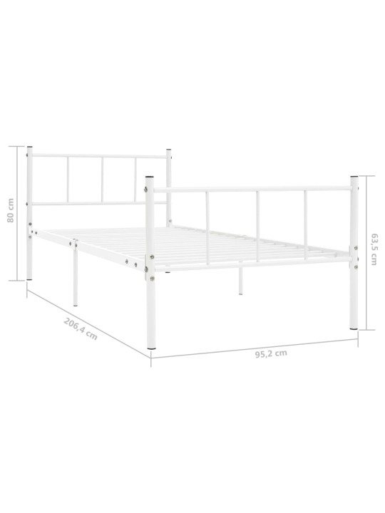 Voodiraam valge, metall, 90 x 200 cm