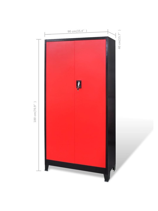 Kahe uksega tööriistakapp terasest 90x40x180 cm, must ja punane