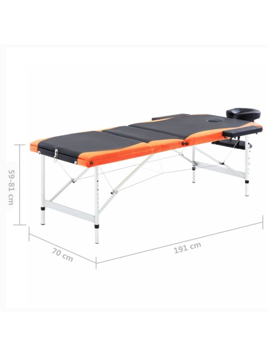 3 tsooniga kokkupandav massaažilaud, alumiinium, must ja oranž