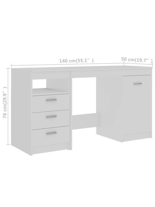 Kirjutuslaud, valge, 140 x 50 x 76 cm puitlaastplaat