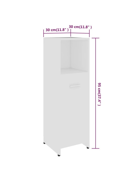 Vannitoakapp valge 30 x 30 x 95 cm puitlaastplaat