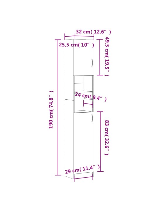 Vannitoakapp must 32x25,5x190 cm puitlaastplaat