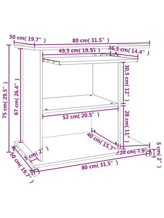 Arvutilaud, must 80 x 50 x 75 cm puitlaastplaat