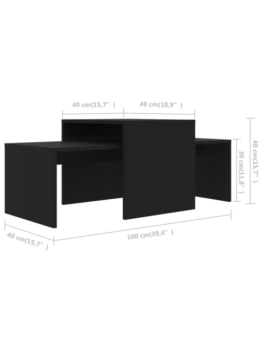 Kohvilaudade komplekt, must, 100 x 48 x 40 cm tehispuit