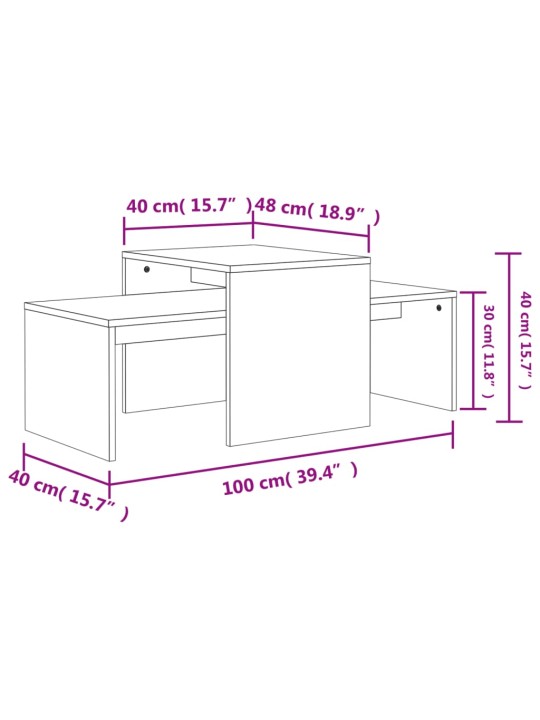 Kohvilaudade komplekt, betoonhall, 100x48x40 cm puitlaastplaat