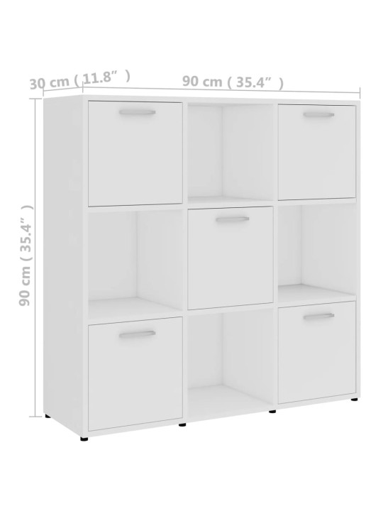 Raamaturiiul valge 90x30x90 cm puitlaastplaat