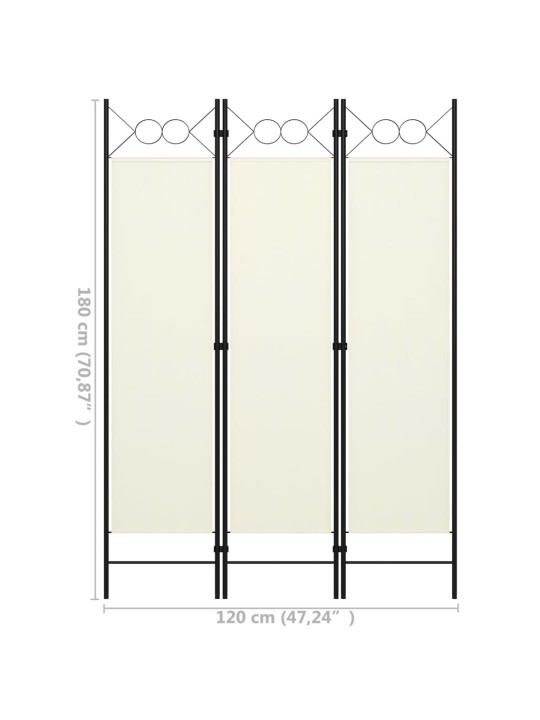 3 paneeliga ruumijagaja, kreemjasvalge, 120 x 180 cm