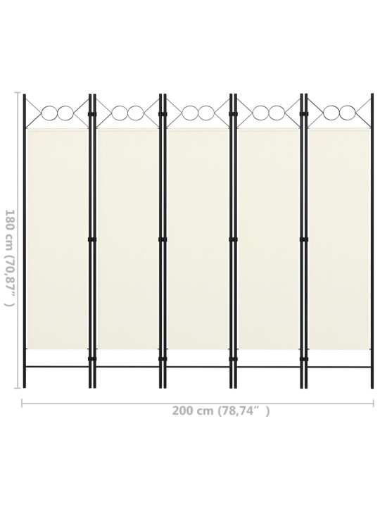 5 paneeliga ruumijagaja, valge, 200 x 180 cm