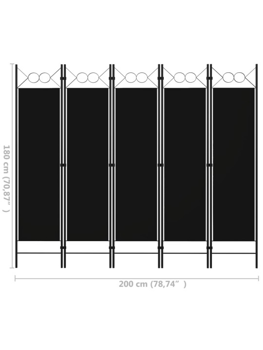 5 paneeliga ruumijagaja, must, 200 x 180 cm