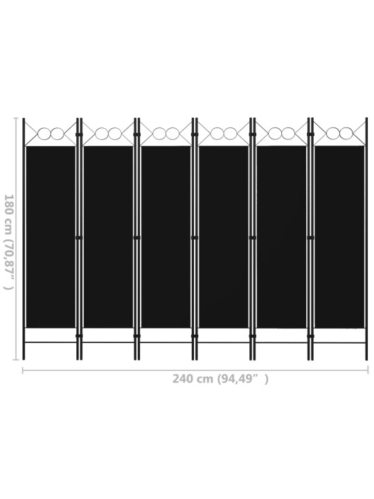 6 paneeliga ruumijagaja, must, 240 x 180 cm