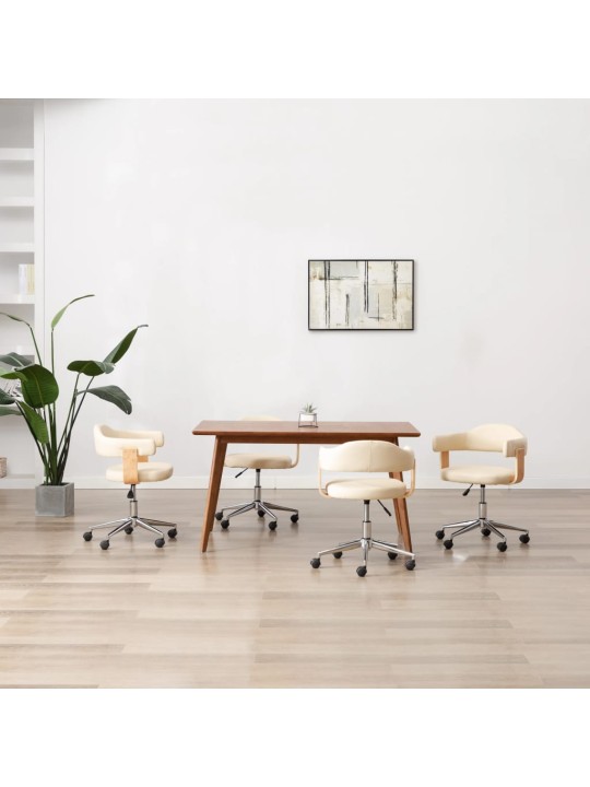 Pööratavad söögitoolid 4 tk, kreemjas, kunstnahk