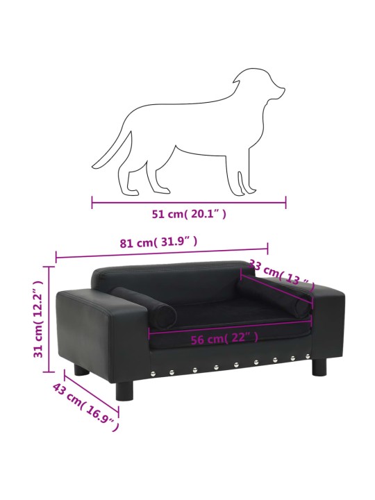 Koertediivan, must, 81 x 43 x 31 cm, plüüs ja kunstnahk