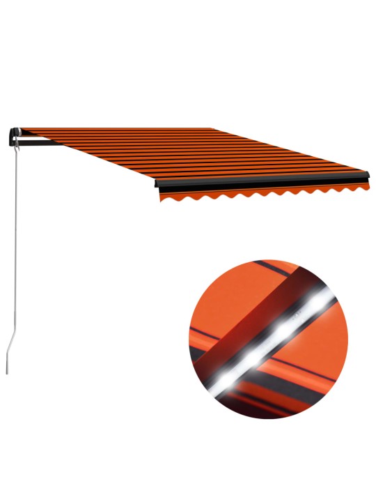 Käsitsi sissetõmmatav varikatus, LED 350x250 cm, oranž ja pruun