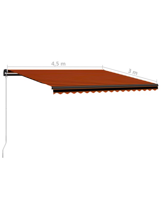 Käsitsi sissetõmmatav varikatus, LED 450x300 cm, oranž ja pruun