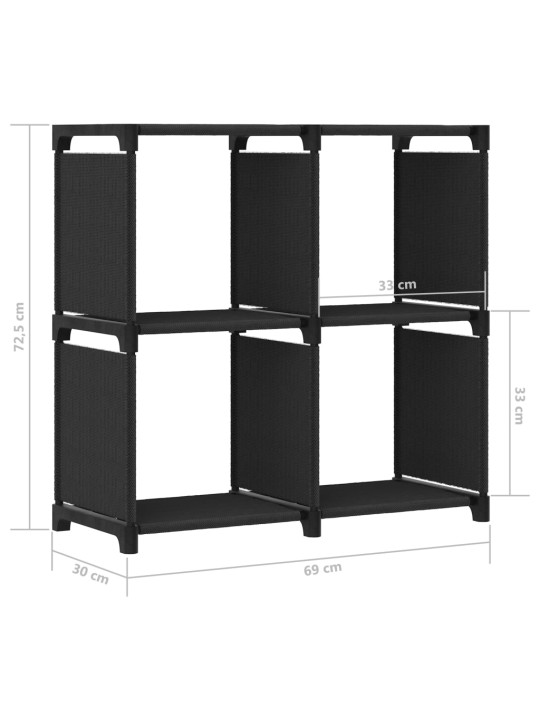 4 kuubikuga vitriinriiul, must, 69 x 30 x 72,5 cm, kangas
