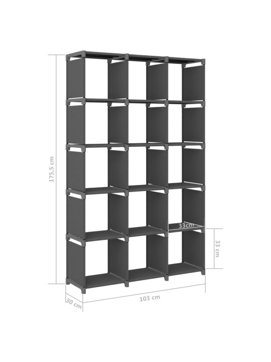 15 kuubikuga vitriinriiul, hall, 103 x 30 x 175,5 cm, kangas