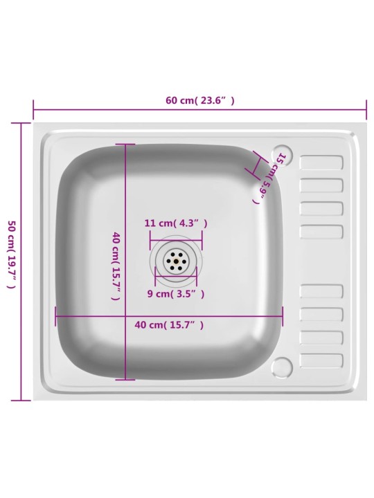 Valamu äravoolukomplekt, hõbe, 500x600x155 mm, roostevaba teras