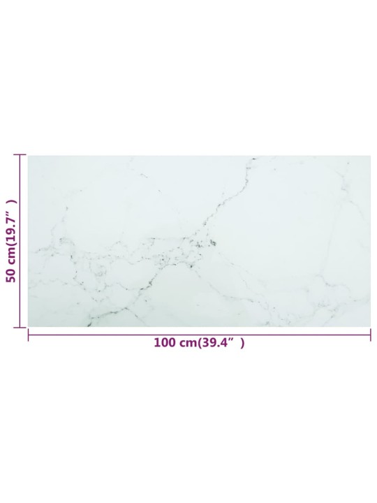 Lauaplaat, valge 100x50 cm, 6 mm, karastatud klaas marmordisain