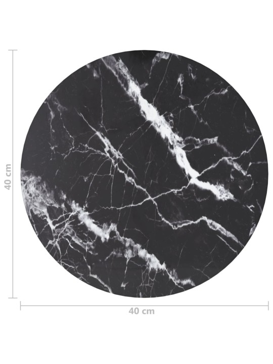 Lauaplaat, must ø40x0,8 cm, karastatud klaas marmordisain