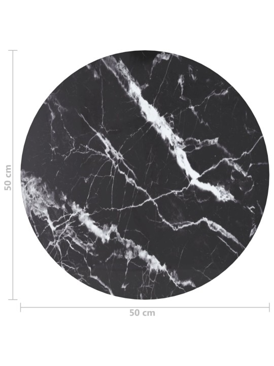 Lauaplaat, must ø50x0,8 cm, karastatud klaas marmordisain