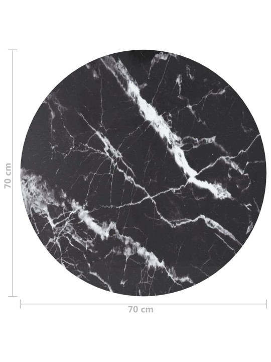 Lauaplaat, must ø70x0,8 cm, karastatud klaas marmordisain