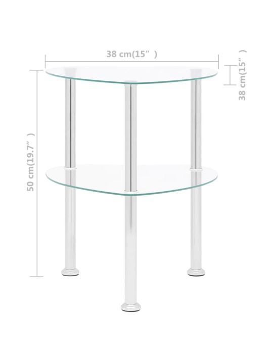 2-korruseline laud, läbipaistev 38x38x50 cm, karastatud klaas