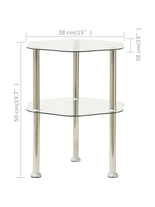 2-korruseline laud, läbipaistev 38x38x50 cm, karastatud klaas