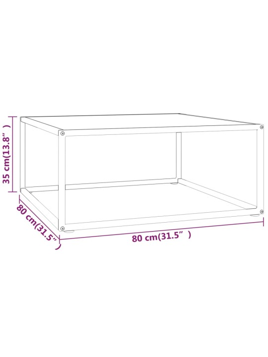 Kohvilaud, must, valge marmorklaasiga, 80 x 80 x 35 cm