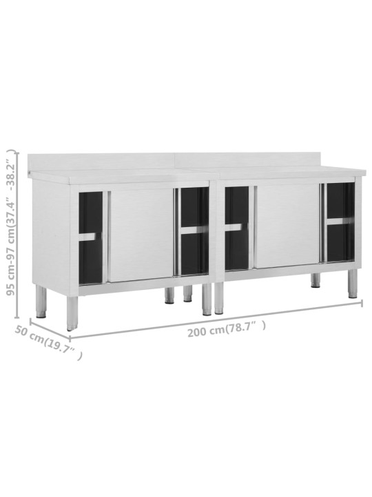 Töölauad liugustega 2 tk, 200x50x(95-97) cm, roostevaba teras