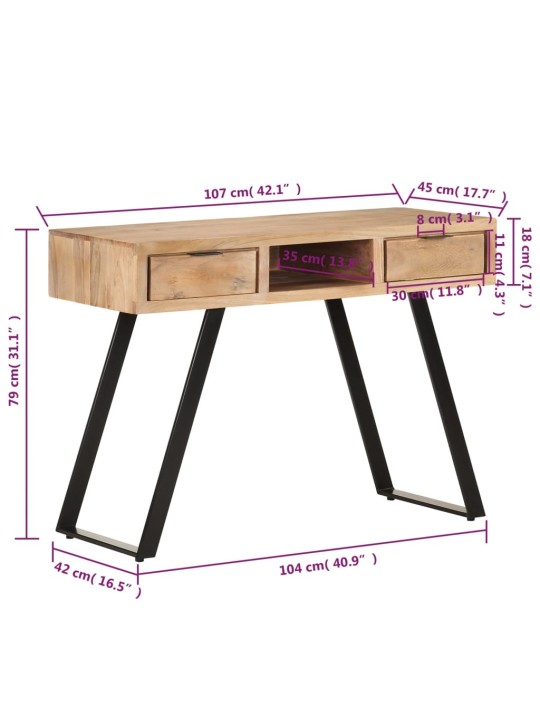 Kirjutuslaud, 107x45x79 cm, naturaalsete servadega akaatsiapuit