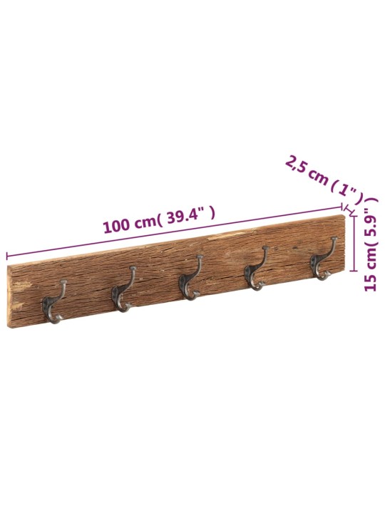 Esiku riidenagi 5 konksuga, 100 x 2,5 x 15 cm, taastatud puit