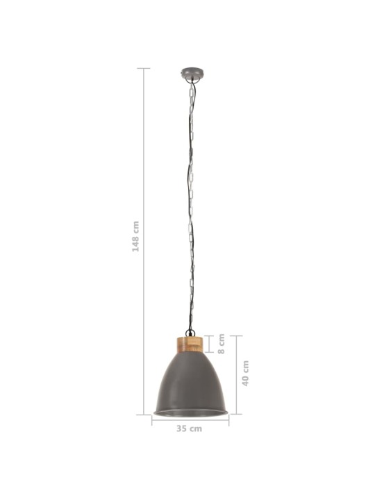 Tööstuslik laelamp, hall, raud ja täispuit, 35 cm, e27