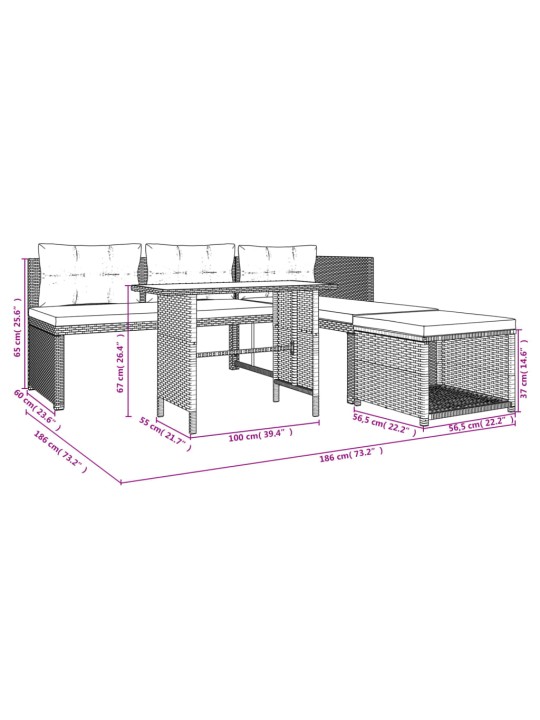 4-osaline aiamööbli komplekt patjadega, hall, polürotang