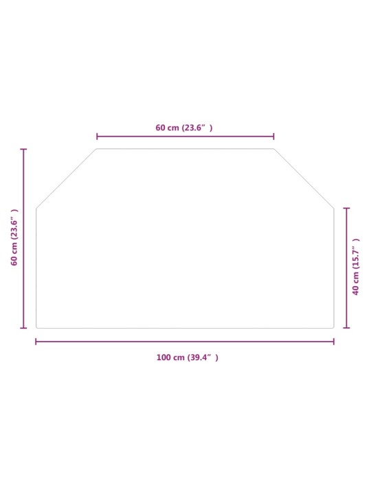 Kaminaesine klaasplaat, kuusnurk, 100x60 cm
