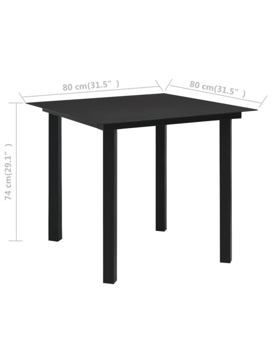 Aialaud, must, 80 x 80 x 74 cm, teras ja klaas