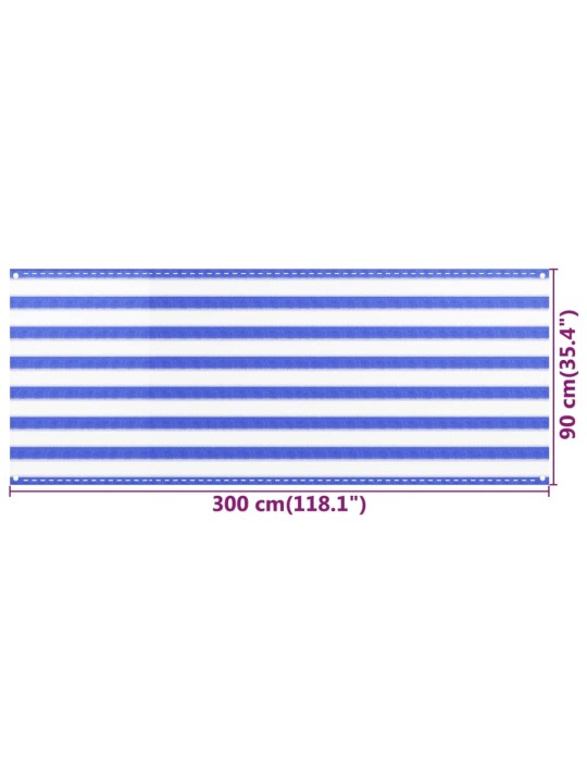Rõdusirm, sinine ja valge, 90 x 300 cm, hdpe