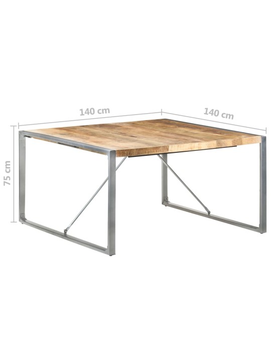 Söögilaud, 140 x 140 x 75 cm, töötlemata mangopuit
