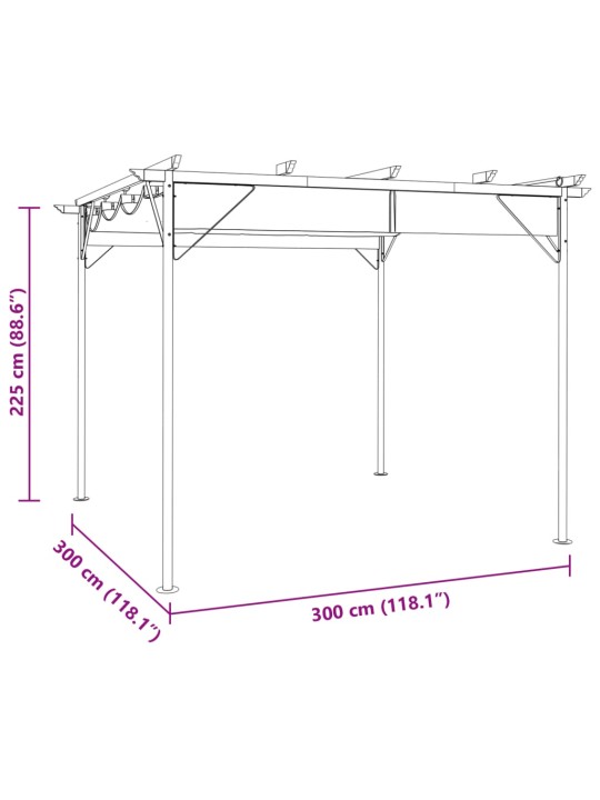 Lehtla eemaldatava katusega, pruunikashall 3x3 m teras 180 g/m²