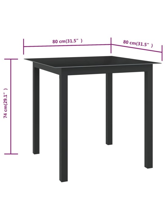 Aialaud, must, 80 x 80 x 74 cm, klaas ja alumiinium