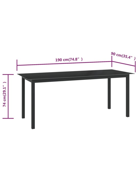 Aialaud, must, 190 x 90 x 74 cm, alumiinium ja klaas