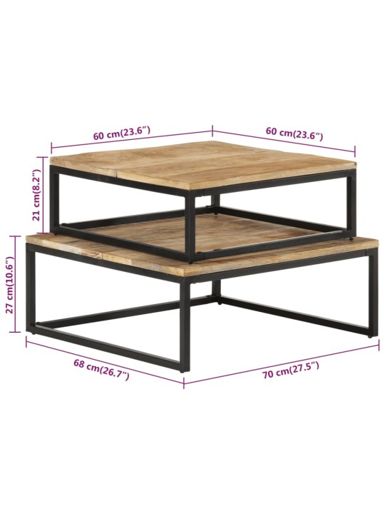 Üksteise alla mahtuvad kohvilauad, 2 tk, mangopuit