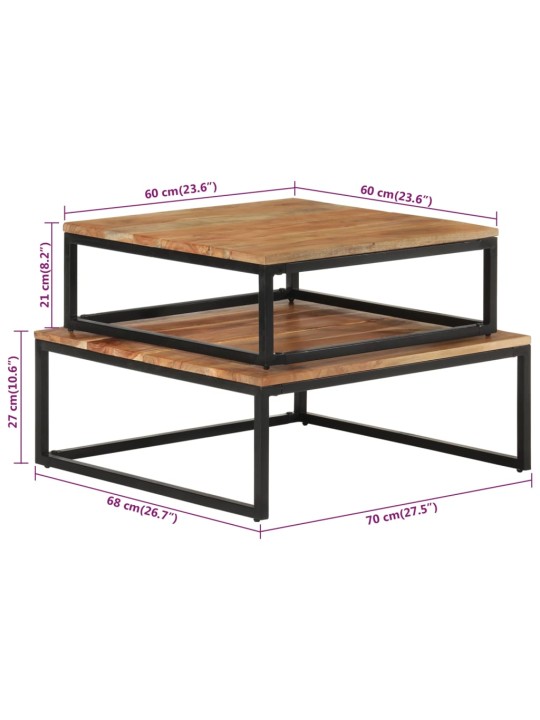 Üksteise alla mahtuvad kohvilauad, 2 tk, akaatsiapuit