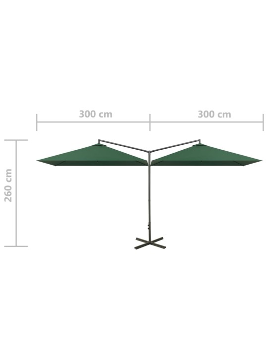 Topelt aia päikesevari, teraspostiga, roheline, 600x300 cm