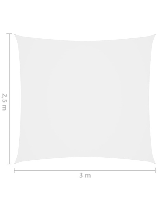 Oxford-kangast päikesepuri, ristkülikukujuline, 2,5 x 3 m, valge