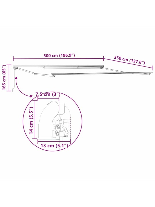 Varikatus manuaalne valge 5 × 3,5 m metall