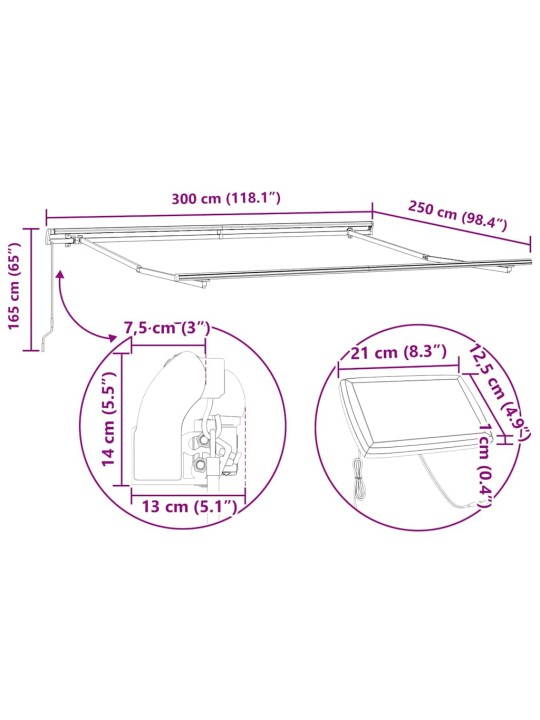 Varikatus koos manuaalne valge 3 x 2,5 m metall